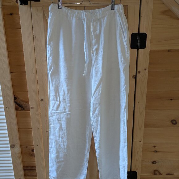 Martin Gordon 100% Linen Pants Large Elastic Waist Lounge Button Fly Pockets - Picture 1 of 9